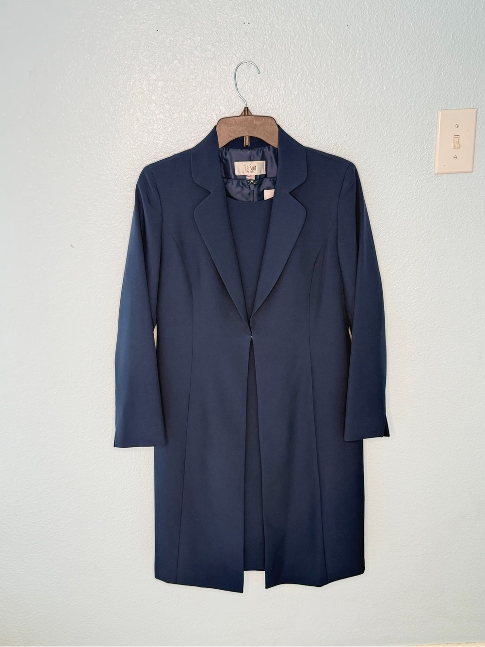 Le Suit Petite Navy Blue 2-Piece Dress & Long Jacket Set Size 4P